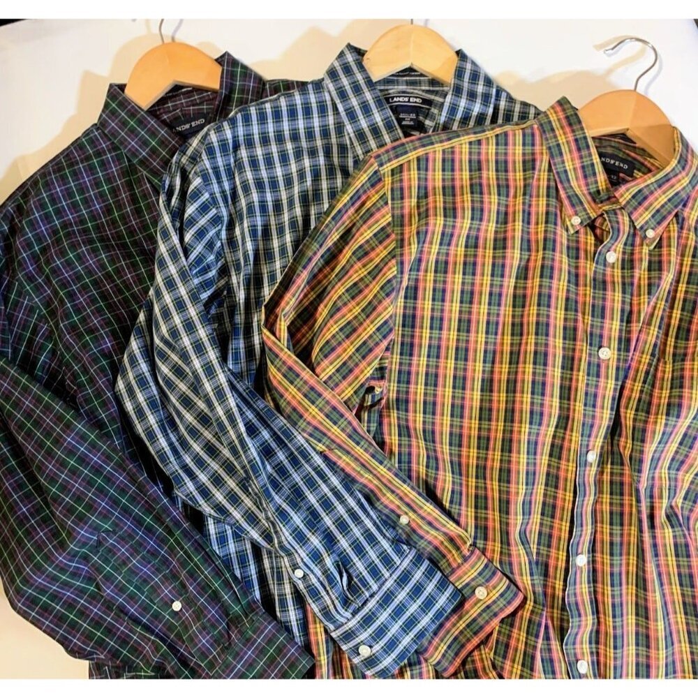 Lands' End Men's Pattern No Iron (Lot of 3) Supima Oxford Dress Shirt SZ 16.5